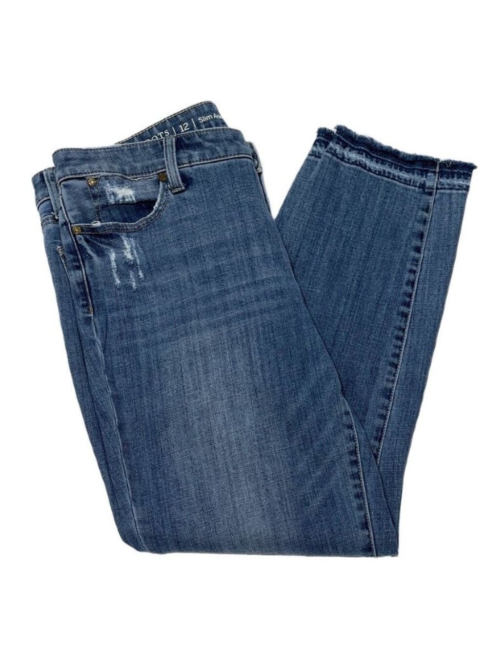 Talbots Flawless Slim Ankle Jeans Size 12 Distressed Raw Hem Medium Wash Stretch - Picture 12 of 12